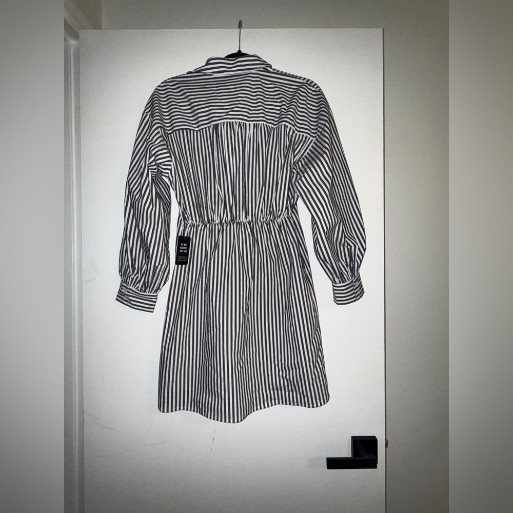 EXPRESS  Striped Fitted Poplin Long Sleeve Mini Shirt Dress SIZE: SMALL - Picture 4 of 10